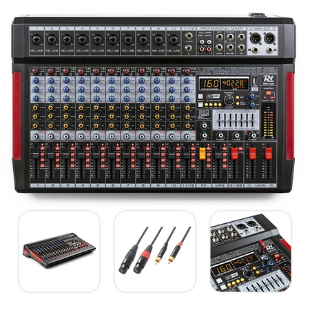 Mikser sceniczny 12-kanałowy DSP MP3 PDM-T1204 Power Dynamics + kabel 2x XLR -2x RCA 3.0m