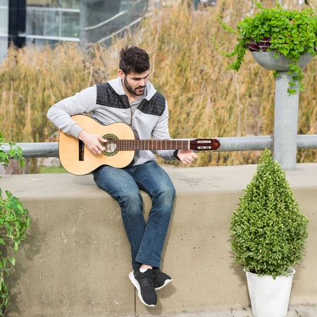 Zestaw: Gitara klasyczna naturalna 4/4 39" Golden Guitar+ pokrowiec tuner struny kostki+ 2x statyw+ podnóżek