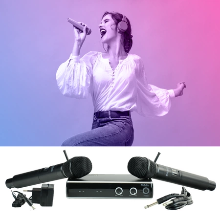 Zestaw mikrofonów bezprzewodowych do ręki UHF+ odbiornik 863.9 & 864.9MHZ