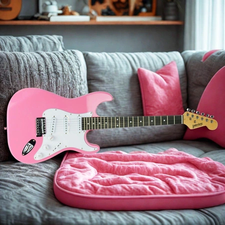 Gitara elektryczna - kompletny zestaw -Golden Guitar STEG-20 Różowa Stratocaster