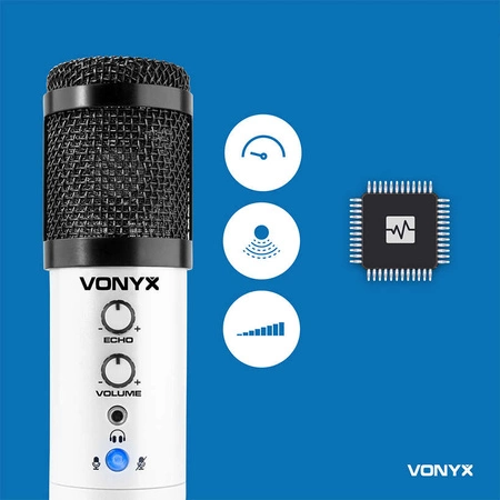 Mikrofon studyjny USB Vonyx CM320W ze statywem stołowym - biały