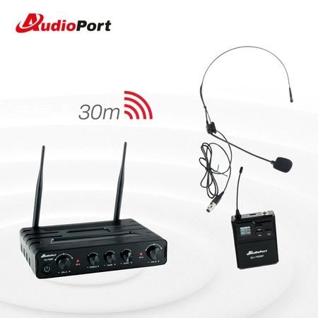 Zestaw mikrofonów bezprzewodowych UHF 2x nagłowny bodypack krawatowy Audioport SU-750BP