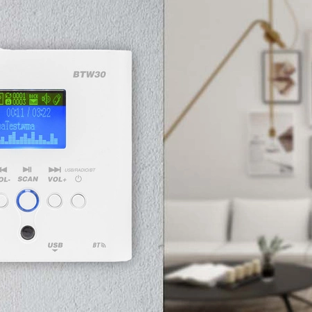 Ścienny odtwarzacz audio ze wzmacniaczem bluetooth USB FM 2x15W Power Dynamics BTW30