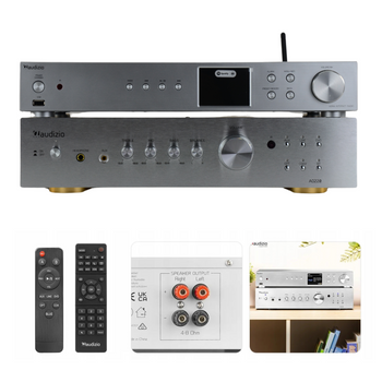 Zestaw Audizio: 2-kanałowy wzmacniacz HiFi 8 Ohm BT AD220A + radio internetowe Adria WiFi DAB+ BT