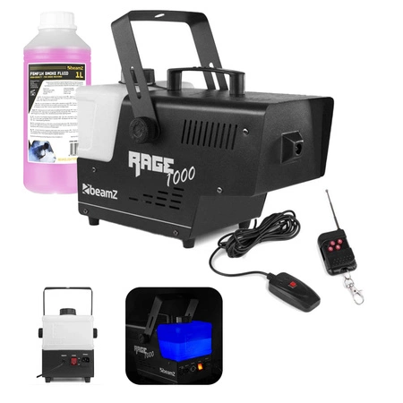 Zestaw: Wytwornica dymu 1000W Rage1000 +płyn do dymu gęstego 1L BeamZ