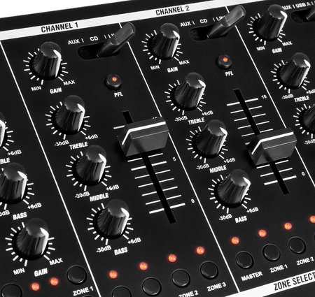 Mikser 6-kanałowy 4 strefy USB PDZM700 Power Dynamics