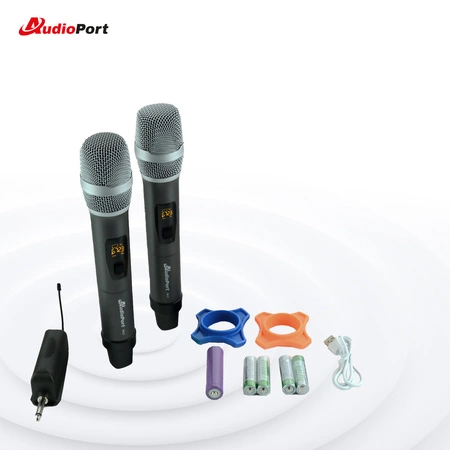 Zestaw 2 mikrofonów bezprzewodowych doręcznych UHF+ odbiornik Audioport MU2