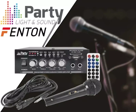 Wzmacniacz karaoke Party Light&Sound PLS1250USB-RC+ mikrofon dynamiczny Fenton DM100