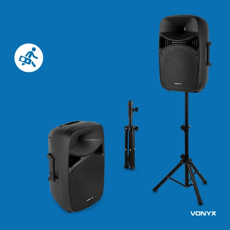 Zestaw nagłośnieniowy aktywny 1000W statywy mikrofon Vonyx