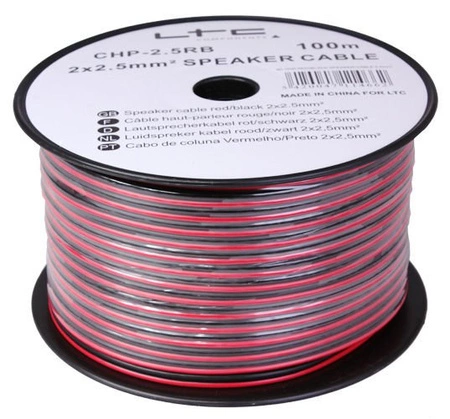 Przewód głośnikowy czarny/czerwony 2x2,5mm² 1m