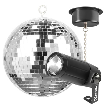 Zestaw: Kula lustrzana 20cm+ napęd sieciowy+ reflektor pinspot LED 5W