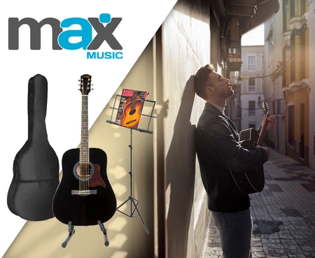 Zestaw: Gitara akustyczna Max Solojam Western czarna + akcesoria