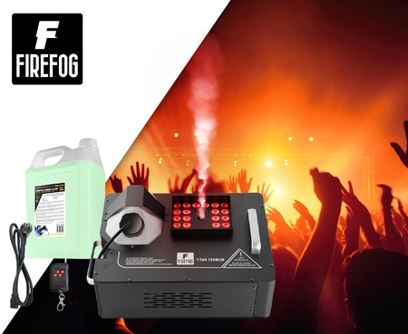 Zestaw: Wytwornica dymu pionowego LED 1500W Titan1500LED pilot DMX/ Firefog + płyn 5L