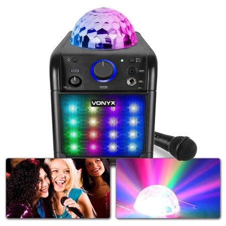 Głośnik bluetooth karaoke czarny z efektem LED SBS50B