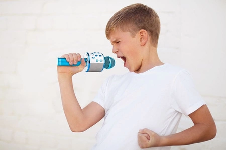 Mikrofon karaoke z głośnikami BT MP3 MAX KM01 niebieski