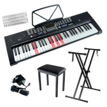 Zestaw: Keyboard 61 podświetlanych klawiszy+ podwójny statyw pod keyboard+ ławka+ naklejki na klawisze