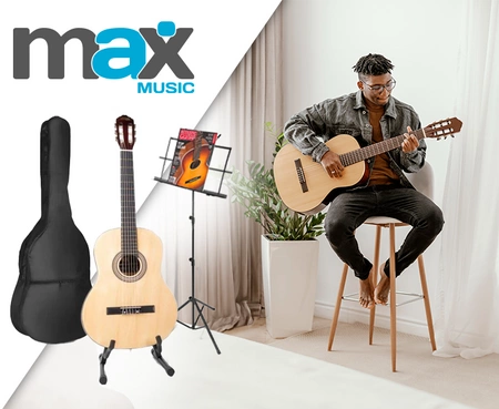 Zestaw: Gitara klasyczna 39'' SoloArt Max kolor naturyalny, pulpit na nuty, statyw oraz akcesoria