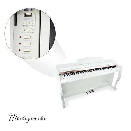 Pianino cyfrowe ze statywem 88 dynamicznych klawiszy NOCTURNO białe Mielczewski