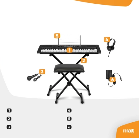 Keyboard 61 podświetlanych klawiszy Rhapsody61L Max+ statyw, ławka, słuchawki, mikrofon