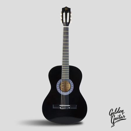 Zestaw: Gitara klasyczna 4/4 38 kolor czarny GK38CZ Golden Guitar+ pokrowiec+ tuner+ struny+ kostki