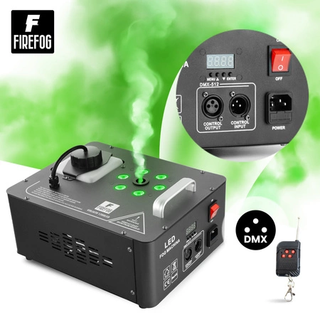 Zestaw: Wytwornica dymu pionowego z LED RGB 1200W Goliath1200LED DMX pilot /Firefog + płyn 1L