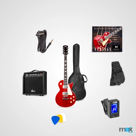Zestaw: Gitara elektryczna GigKit w stylu LP ciemnoczerwona+ wzmacniacz+ akcesoria