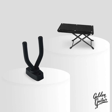 Zestaw: Gitara klasyczna 4/4 38" kolor czarny Golden Guitar+ akcesoria+ 2x statyw+ podnóżek gitarowy