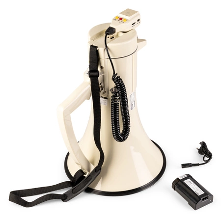 Vonyx MEG120 – Kompletny zestaw megafonu z torbą transportową i 2 akumulatorami litowo-jonowymi – beżowy megafon – 120W