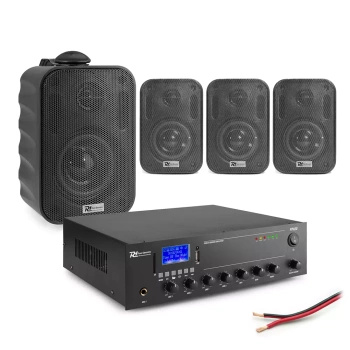 Zestaw czarnych głośników naściennych 4 x 3" BC30V z wzmacniaczem