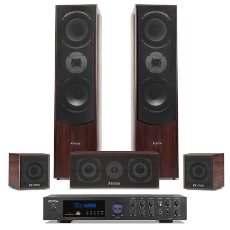 Zestaw kina domowego: kolumy Fenton 5.0 Orzech + wzmacniacz Surround 5.1