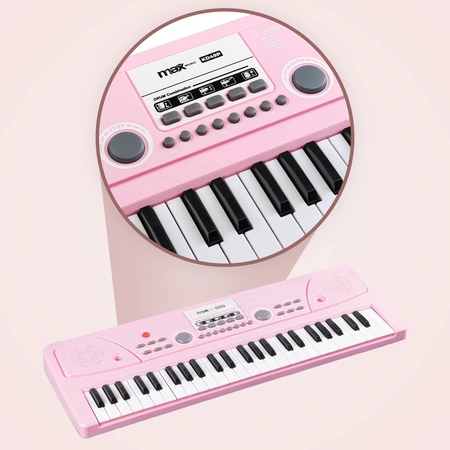 Keyboard dla dziewczynki 49 klawiszy akumulator/ mikrofon KD49P Max różowy