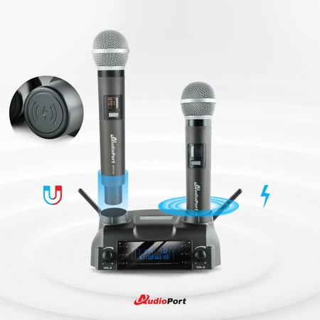 Zestaw mikrofonów bezprzewodowych doręcznych UHF+ stacja ładująca Audioport MCD-U2