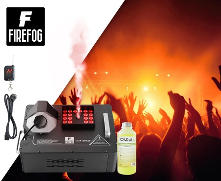 Zestaw: Wytwornica dymu pionowego LED 1500W Titan1500LED pilot DMX/ Firefog + płyn 1L