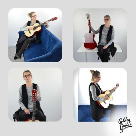 Zestaw: Gitara klasyczna 4/4 38" kolor naturalny GK38NAT Golden Guitar+ pokrowiec+ tuner+ struny+ kostki