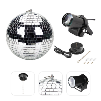 Zestaw: Kula lustrzana 20cm+ napęd sieciowy+ reflektor pinspot LED 5W