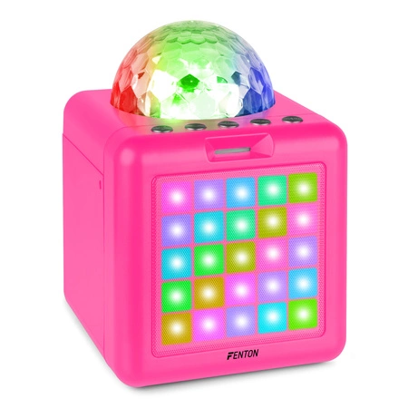 Głośnik bluetooth karaoke z półkulą LED 15W BT 2 mikrofony Fenton różowy