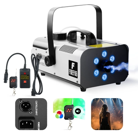 Zestaw: Wytwornica dymu z LED RGB 900W Falcon900LED dwa piloty/ Firefog + płyn 5L