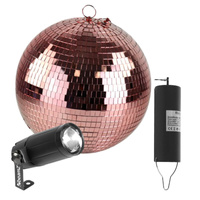 Zestaw: Kula lustrzana 20cm różowo-złota+ napęd bateryjny+ pinspot LED