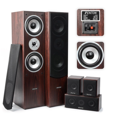 Zestaw kina domowego: kolumy Fenton 5.0 Orzech + wzmacniacz Surround 5.1