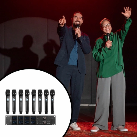 Zestaw mikrofonów bezprzewodowych Power Dynamics UHF PD528 z 8 mikrofonami ręcznymi