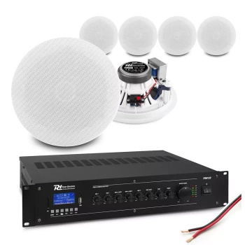 Zestaw białych niskoprofilowych głośników sufitowych 6 x 6.5" ESCS6 z wzmacniaczem