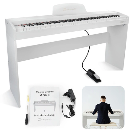 Pianino cyfrowe 88 dynamicznych klawiszy ze statywem ARIA II białe Mielczewski