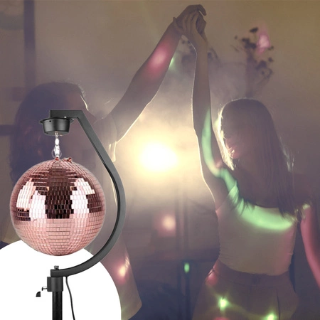 Zestaw: Kula lustrzana 30cm różowa+ statyw z napędem sieciowym + Pinspot LED