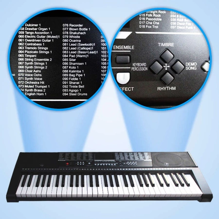 Zestaw: Keyboard 61 klawiszy bateryjno-sieciowy+ podwójny statyw pod keyboard+ ławka+ naklejki na klawisze