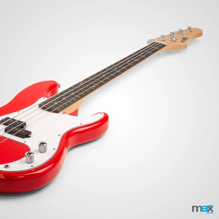 Zestaw: Gitara elektryczna basowa GigKit czerwona+ wzmacniacz statyw pokrowiec akcesoria