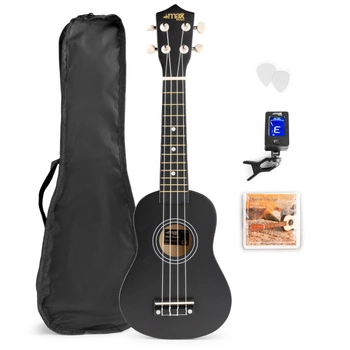 Zestaw: Ukulele sopranowe Max UKEY czarne+ tuner dwie kostki struny pokrowiec