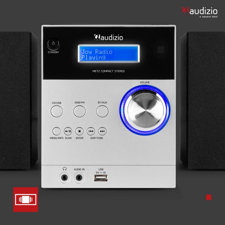 Mikrowieża Metz HiFi DAB FM CD BT Aluminium Audizio