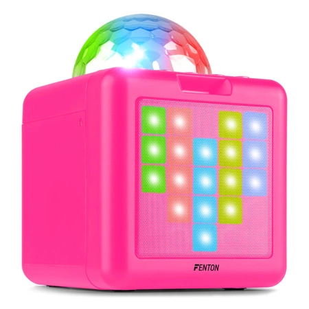 Głośnik bluetooth karaoke z półkulą LED 15W BT 2 mikrofony Fenton różowy