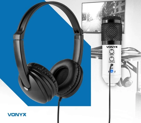 Mikrofon studyjny USB Vonyx CM320W ze statywem stołowym - biały