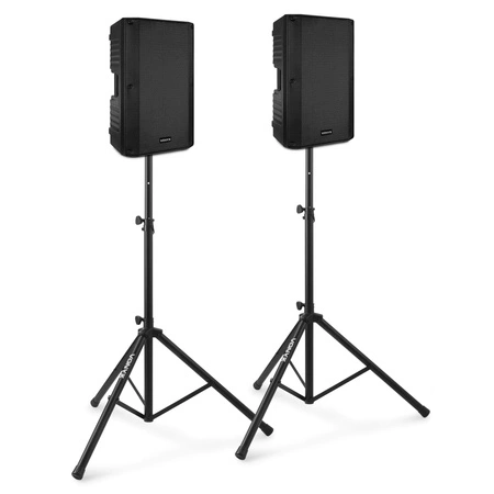 Zestaw aktywnego nagłośnienia 12'' 800W + statywy + okablowanie